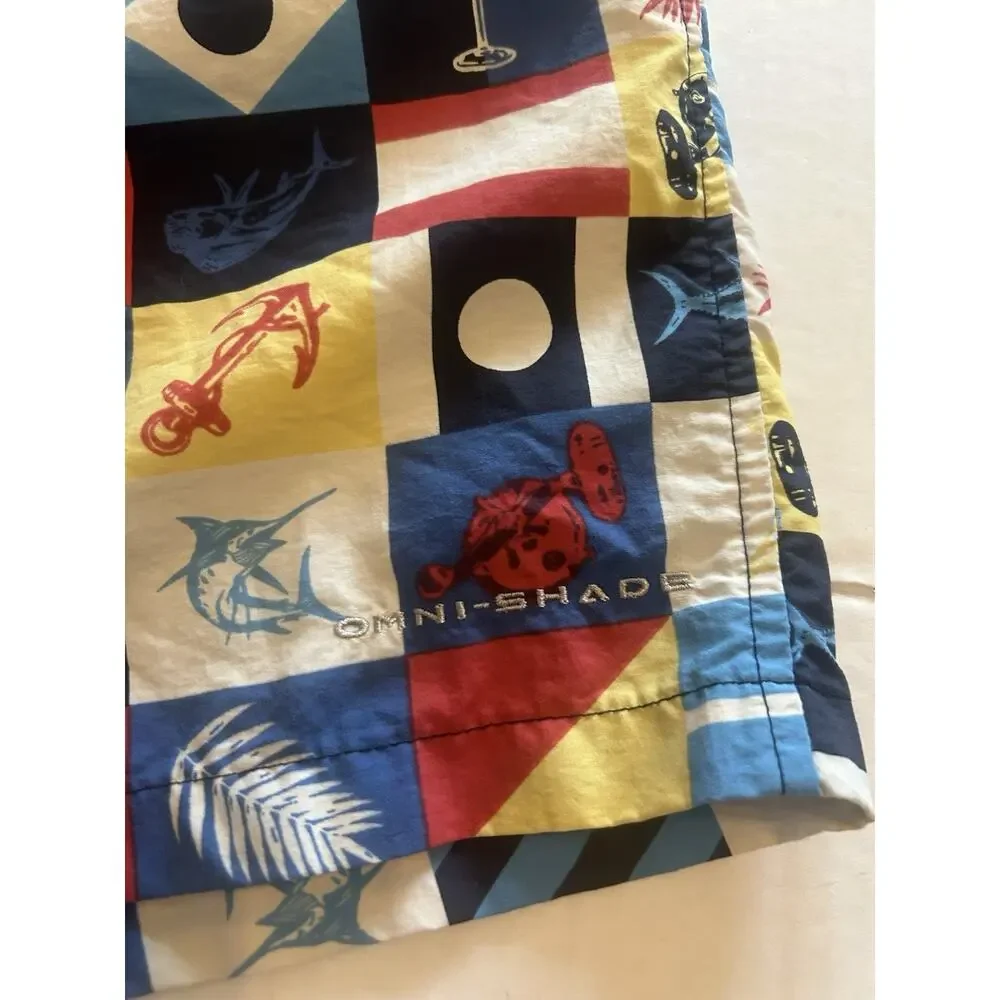 COLUMBIA PFG Men’s XL OMNI-SHADE Swim Trunks Colorful SAILING FLAGS‎ SHORTS Fish
